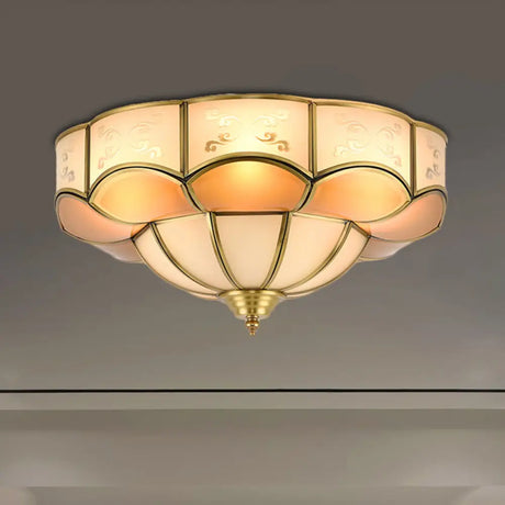 Vintage Flush Mount Lamp With Frosted Glass Panel & Multiple Light Options 6 / Brass