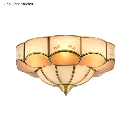 Vintage Flush Mount Lamp With Frosted Glass Panel & Multiple Light Options