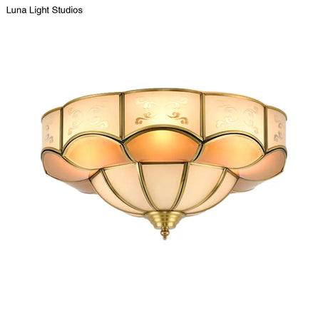 Vintage Flush Mount Lamp With Frosted Glass Panel & Multiple Light Options
