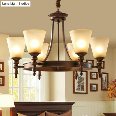Vintage Frost Glass Coffee Chandelier - Stylish Pendant Light For Living Room