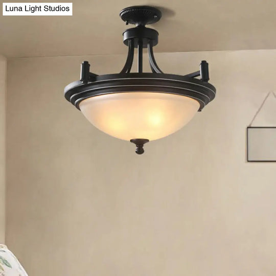 Vintage Frost Glass Semi Flush Mount With Bowl Shade: 3 - Bulb Black Entryway Ceiling Light / Small