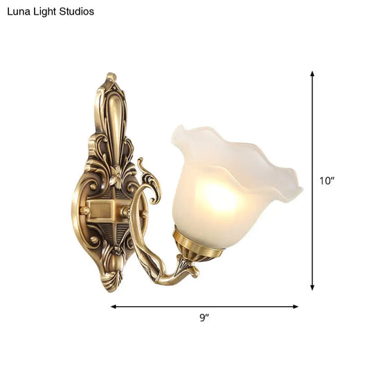 Vintage Frosted Glass Bedside Wall Lamp With Antique Brass Sconce Light