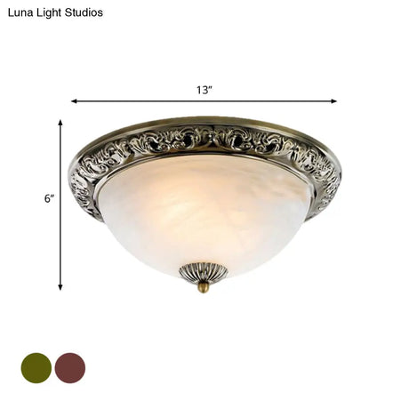 Vintage Frosted Glass Bronze/Copper Flushmount Ceiling Lamp - 2 Bulb 11’/13’/15’ W