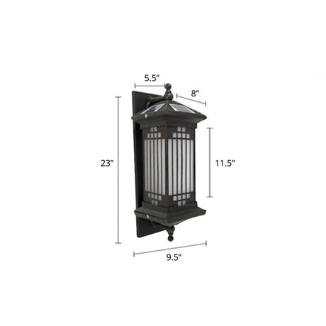 Vintage Frosted Glass Solar Lantern Sconce - Led Wall Light In Coffee / Rectangle