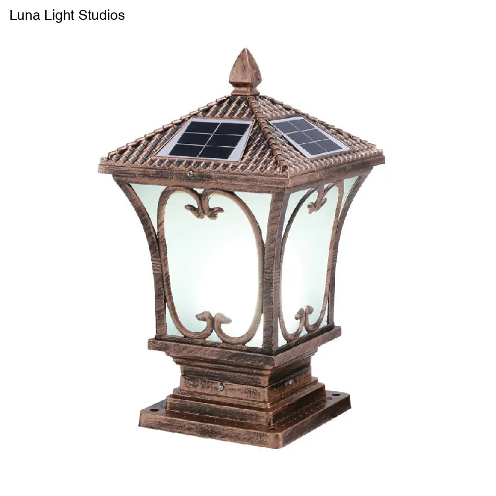 Vintage Frosted Glass Solar Outdoor Lamp - Flared Garden Post Light Fixture