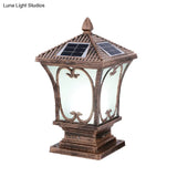 Vintage Frosted Glass Solar Outdoor Lamp - Flared Garden Post Light Fixture