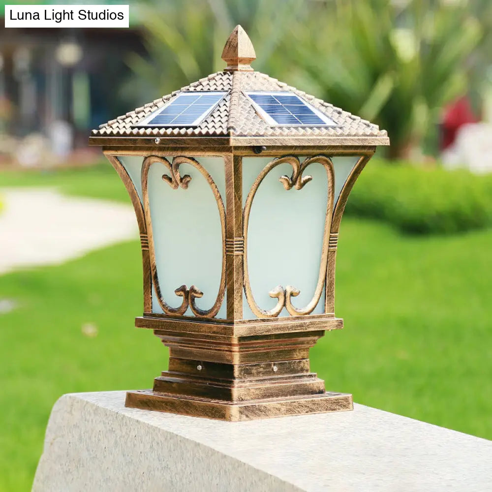 Vintage Frosted Glass Solar Outdoor Lamp - Flared Garden Post Light Fixture