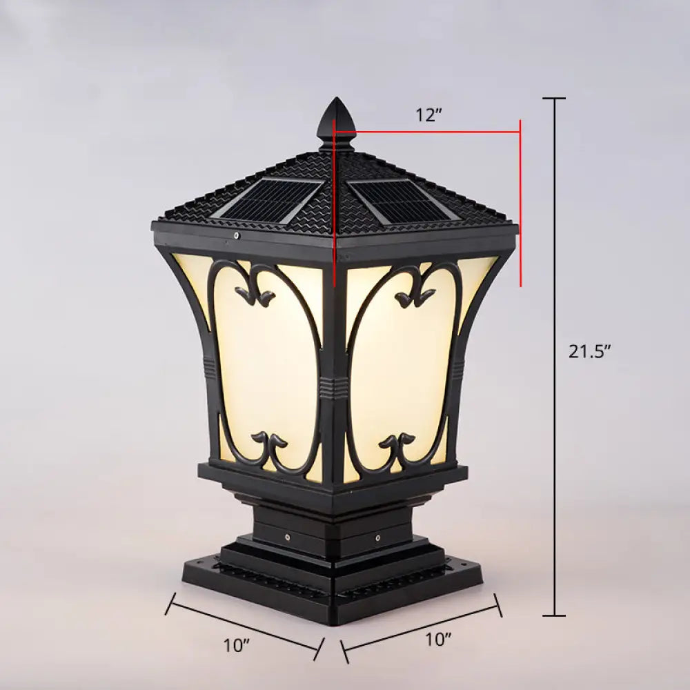 Vintage Frosted Glass Solar Outdoor Lamp - Flared Garden Post Light Fixture Black / 12