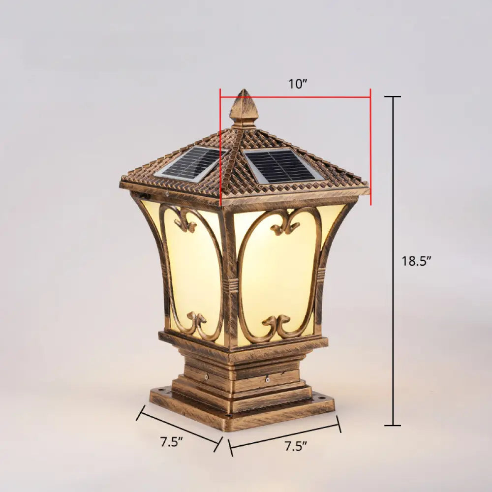 Vintage Frosted Glass Solar Outdoor Lamp - Flared Garden Post Light Fixture Bronze / 10