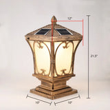 Vintage Frosted Glass Solar Outdoor Lamp - Flared Garden Post Light Fixture Bronze / 12