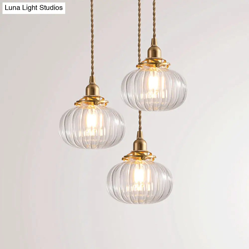 Vintage Geometric Blown Glass Pendant Hanging Lamp In Gold - Elegant Lighting For Restaurants