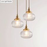 Vintage Geometric Blown Glass Pendant Hanging Lamp In Gold - Elegant Lighting For Restaurants