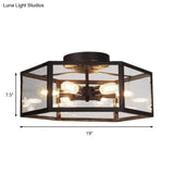 Vintage Geometric Clear Glass Ceiling Light With 6 Bulbs - Black Semi Flush Mount For Kitchen