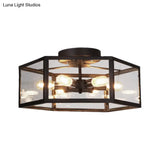Vintage Geometric Clear Glass Ceiling Light With 6 Bulbs - Black Semi Flush Mount For Kitchen