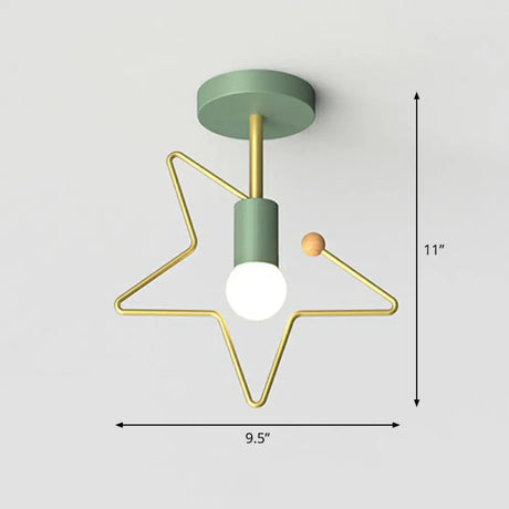 Vintage Geometric Metal Semi Flush Ceiling Light - 1 - Light Corridor Mount Fixture Green / Star