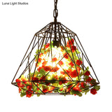 Vintage Geometric Pendant Ceiling Light In Black With Metal Led Flower Suspension