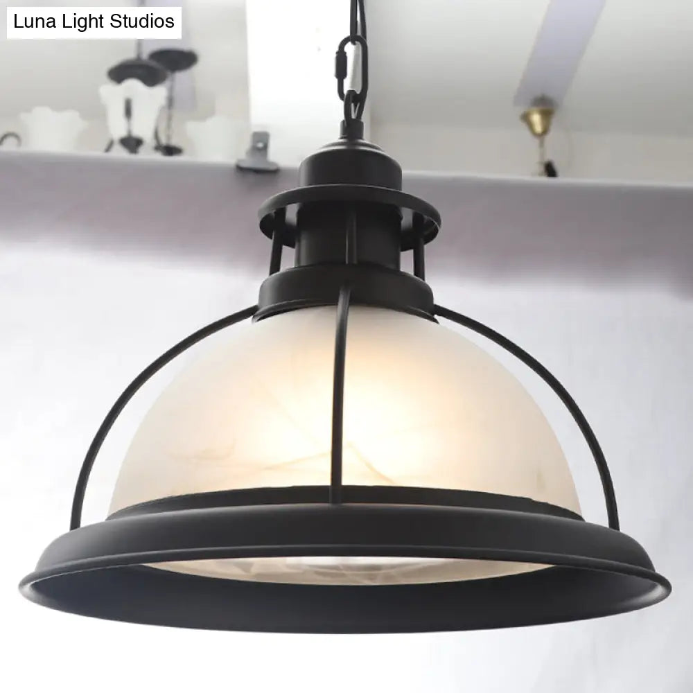 Vintage Glass Cage Bowl Pendant Light Fixture For Dining Room - 1 Head Suspension Lamp