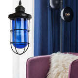 Vintage Glass Caged Pendant Light In Black - Single-Bulb Hanging Ceiling Fixture For Living Room