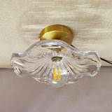 Vintage Glass Ceiling Light With Brass Lamp Holder - Corridor Lighting Fixture / Scalloped