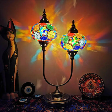 Vintage Glass Desk Lamp With 2 Elliptical Hand-Cut Heads For Bedroom Nightstand In