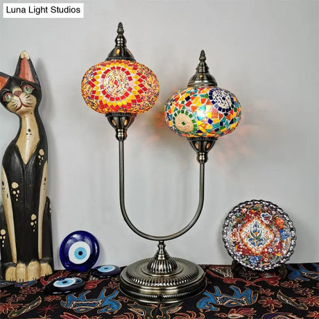 Vintage Glass Desk Lamp With 2 Elliptical Hand-Cut Heads For Bedroom Nightstand In