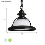 Vintage Glass Dome Pendant Ceiling Light - Black One With White/Green Finish For Dining Room