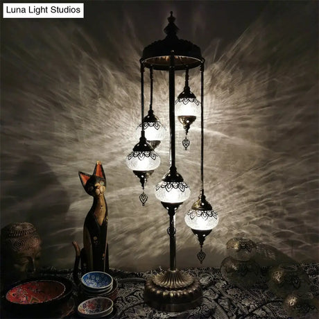 Vintage Glass Globe Standing Floor Lamp With Bronze Finish - Ideal For Bedroom Reading (3/5/7 Heads)