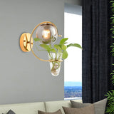 Vintage Glass Orb Sconce: Cream/Smoke Gray 1-Bulb Bedroom Wall Lamp In Black/Gold With C-Shaped Arm