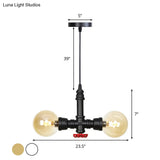 Vintage Glass Pendant Chandelier With Sphere Amber/Clear Bulbs - Black Fixture