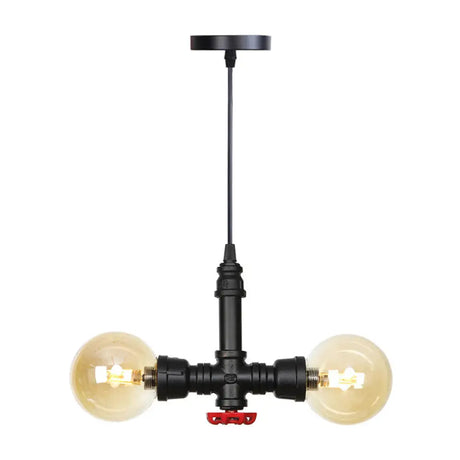Vintage Glass Pendant Chandelier With Sphere Amber/Clear Bulbs - Black Fixture Amber / B