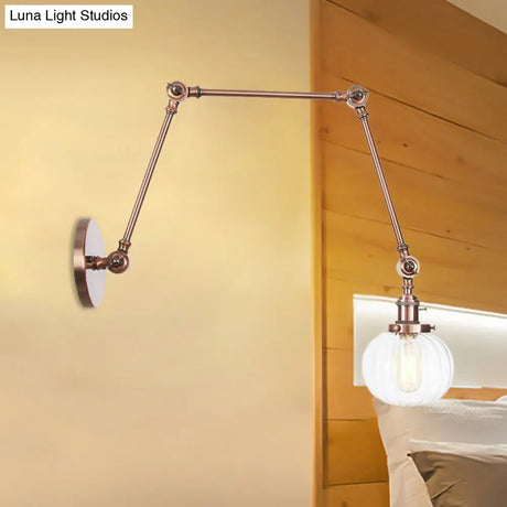 Vintage Glass Wall Mounted Sconce In Brass/Chrome/Black With Adjustable Arm 1-Light Indoor Lighting