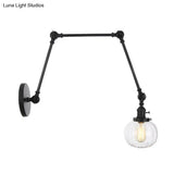 Vintage Glass Wall Mounted Sconce In Brass/Chrome/Black With Adjustable Arm 1-Light Indoor Lighting