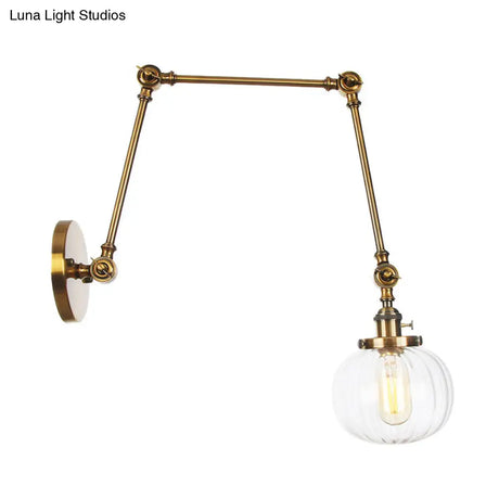 Vintage Glass Wall Mounted Sconce In Brass/Chrome/Black With Adjustable Arm 1-Light Indoor Lighting