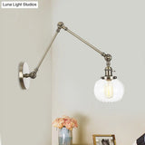 Vintage Glass Wall Mounted Sconce In Brass/Chrome/Black With Adjustable Arm 1-Light Indoor Lighting
