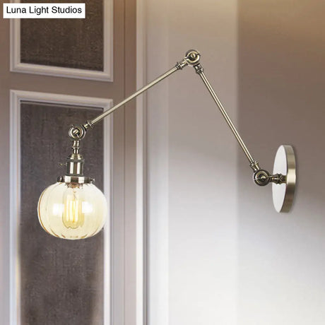 Vintage Glass Wall Mounted Sconce In Brass/Chrome/Black With Adjustable Arm 1-Light Indoor Lighting
