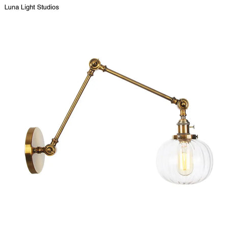 Vintage Glass Wall Mounted Sconce In Brass/Chrome/Black With Adjustable Arm 1-Light Indoor Lighting