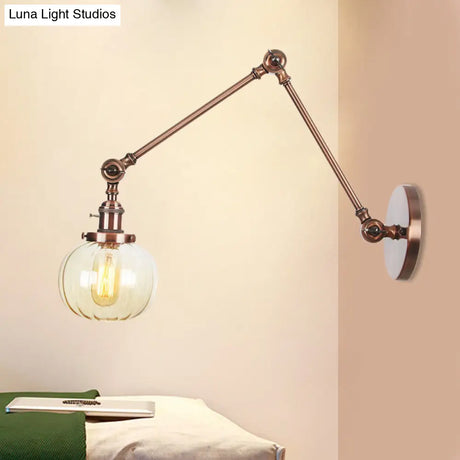 Vintage Glass Wall Mounted Sconce In Brass/Chrome/Black With Adjustable Arm 1-Light Indoor Lighting