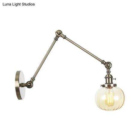 Vintage Glass Wall Mounted Sconce In Brass/Chrome/Black With Adjustable Arm 1-Light Indoor Lighting
