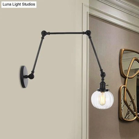Vintage Glass Wall Mounted Sconce In Brass/Chrome/Black With Adjustable Arm 1-Light Indoor Lighting