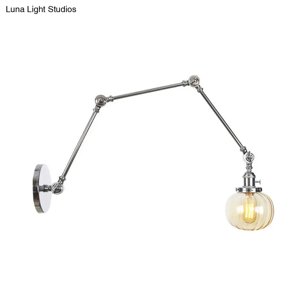 Vintage Glass Wall Mounted Sconce In Brass/Chrome/Black With Adjustable Arm 1-Light Indoor Lighting