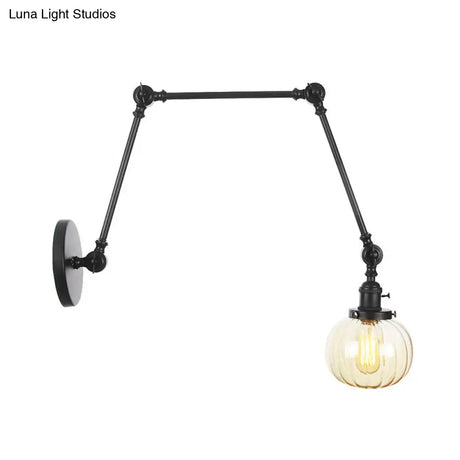 Vintage Glass Wall Mounted Sconce In Brass/Chrome/Black With Adjustable Arm 1-Light Indoor Lighting