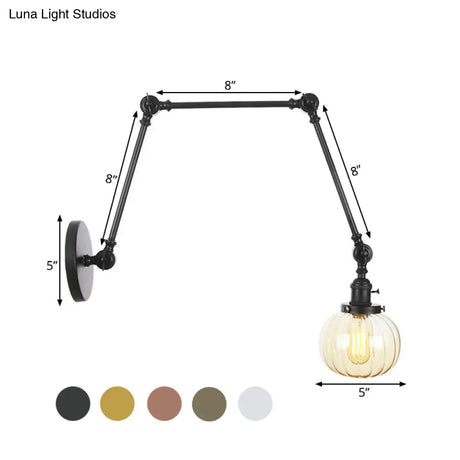 Vintage Glass Wall Mounted Sconce In Brass/Chrome/Black With Adjustable Arm 1-Light Indoor Lighting