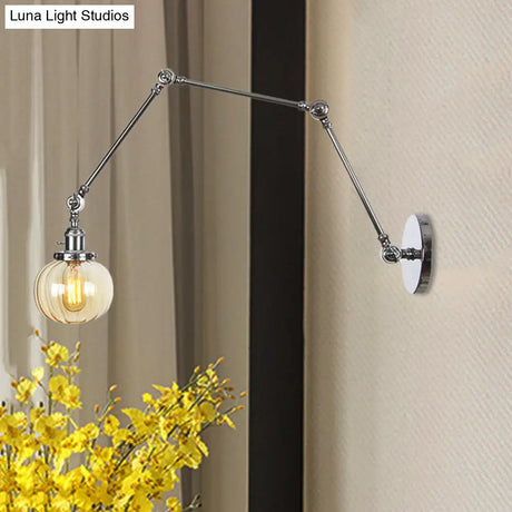 Vintage Glass Wall Mounted Sconce In Brass/Chrome/Black With Adjustable Arm 1-Light Indoor Lighting