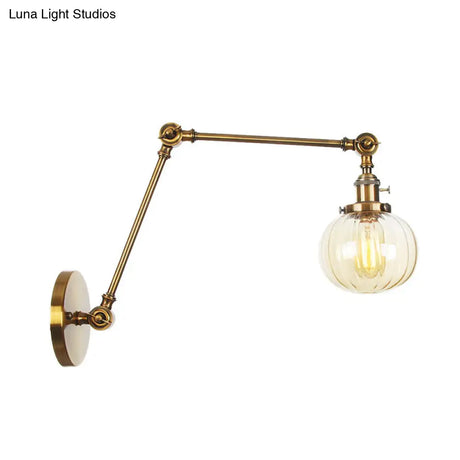 Vintage Glass Wall Mounted Sconce In Brass/Chrome/Black With Adjustable Arm 1-Light Indoor Lighting
