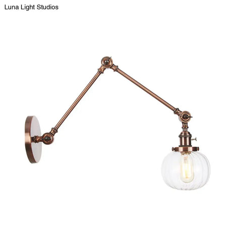 Vintage Glass Wall Mounted Sconce In Brass/Chrome/Black With Adjustable Arm 1-Light Indoor Lighting