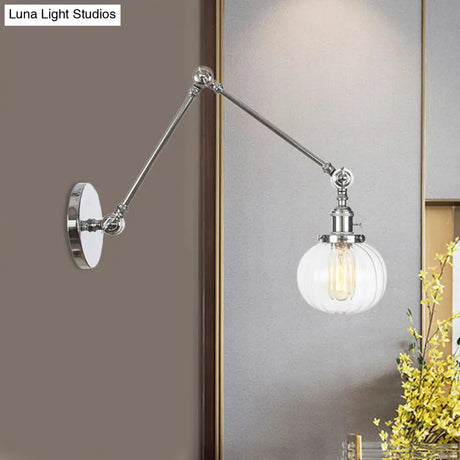 Vintage Glass Wall Mounted Sconce In Brass/Chrome/Black With Adjustable Arm 1-Light Indoor Lighting