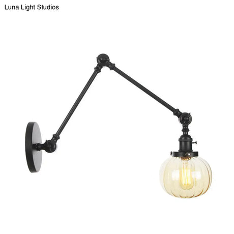 Vintage Glass Wall Mounted Sconce In Brass/Chrome/Black With Adjustable Arm 1-Light Indoor Lighting
