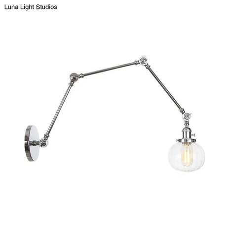 Vintage Glass Wall Mounted Sconce In Brass/Chrome/Black With Adjustable Arm 1-Light Indoor Lighting