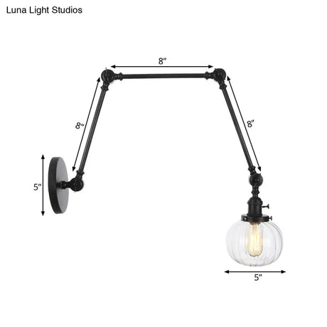 Vintage Glass Wall Mounted Sconce In Brass/Chrome/Black With Adjustable Arm 1-Light Indoor Lighting