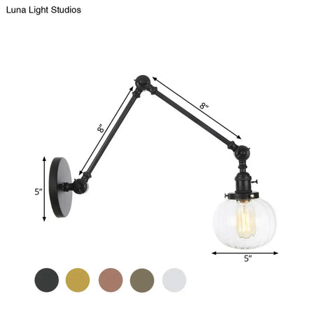 Vintage Glass Wall Mounted Sconce In Brass/Chrome/Black With Adjustable Arm 1-Light Indoor Lighting